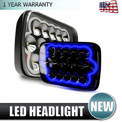 7x6" 5x7" H6054 LED Headlight Hi-Lo Beam Blue DRL For Jeep Cherokee XJ YJ - Image 1 of 4