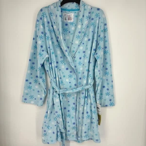 Muk Luks Womens Size Large Cozy Short Fleece Robe Blue Snowflakes Tie Belt SPOT - Bild 1 von 7