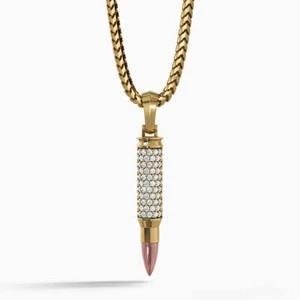 14k Gold Bullet Pendant With Round Cut Lab Grown Diamond SI1 Solid Gold Pendant - Picture 1 of 8