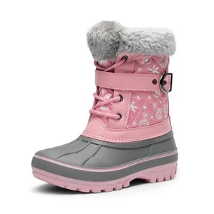 Boys Girls Winter Snow Boots Faux Fur Lined Warm Mid Calf Outdoor Ski Boots US - Picture 1 of 13