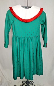 Monday's Child Vintage Dress Girls Size 12 Ribbon Trim Collar Green Made in USA - Picture 1 of 15