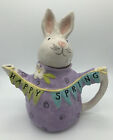 Cute! Blue Sky Clayworks Happy Spring Easter Bunny Teapot Pitcher 11” Goldminc