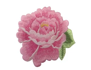 #5089P Pink Rose Herbaceous Peony Flower Embroidery Iron On Applique Patch - Picture 1 of 1