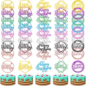 40 Pieces Happy Birthday Cake Toppers Glitter Birthday Cupcake Topper Assorted C - Picture 1 of 12