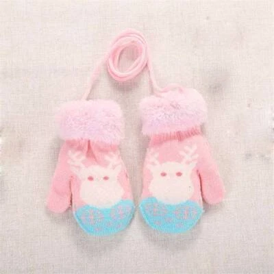 Guantes de Invierno Niños Niñas Niños Guantes Mitones Cálidos Piel Falsa Cuello Cuerda Foto 1 de 4