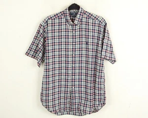 RALPH LAUREN SPORT Vtg Mens L Short Sleeved Shirt Retro Check Tartan Button Top - Picture 1 of 9