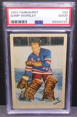 1953-54 GUMP WORSLEY #53 ROOKIE Parkhurst PSA 2 Habs/NYR HALL OF FAME Goalie RC Foto 1 de 2