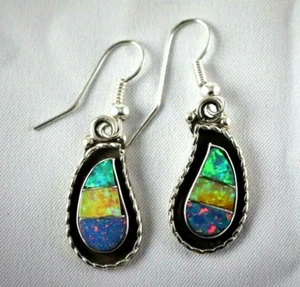 Opal Drop/Dangle Sterling Silver .925 Wire Earrings Multi Color - Picture 1 of 4