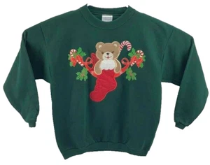 Vtg Endless Designs Christmas Teddy Bear Green Sweatshirt Youth Size XL (18-20) - Picture 1 of 9