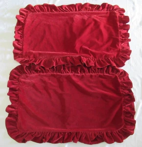 Ralph Lauren Pair 2 Guinevere Ruffled medieval Red Velvet KING Pillow Shams - Picture 1 of 7