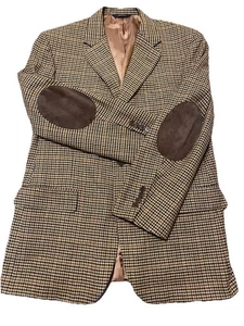 46R Brooks Brothers Preppy Wool Cashmere  Brown Gun Check Tweed Blazer USA - Picture 1 of 12