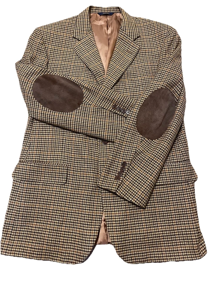 46R Brooks Brothers Preppy Wool Cashmere  Brown Gun Check Tweed Blazer USA - Image 1 of 4
