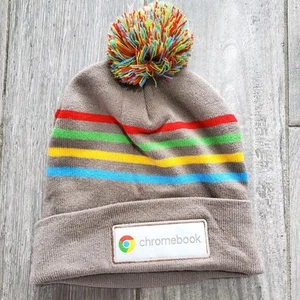 Google Chromebook Beanie Rainbow Tan Hat Employee Promo Swag Winter Ski - Picture 1 of 4