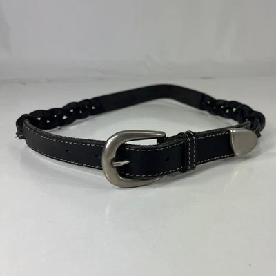 Partially Braided Black Leather Belt - Women's Size 27 - Image 1 of 4