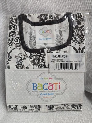 Bacati - Saco de dormir clásico blanco/negro damasco 100 % algodón percal 1, Foto 1 de 4