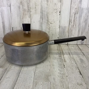 West Bend 3Qt Aluminum Saucepan Pot with Bronze Lid Maroon/Purple Handle Vtg - Picture 1 of 18