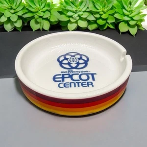 Vintage Walt Disney World EPCOT Souvenir Ashtray Striped Retro Ceramic Japan - Picture 1 of 9