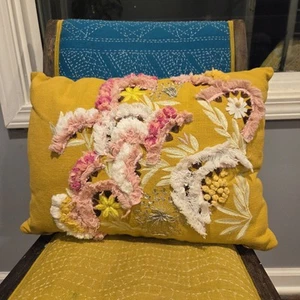 Magaschoni Home Decorative Throw Pillow 18x14" Yellow Pink White Floral Boho - Picture 1 of 9