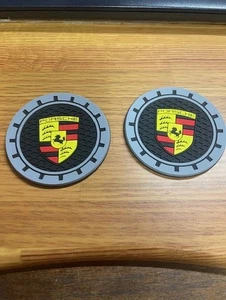 2X PORSCHE CUP HOLDER COASTER MATS PADS NO SLIP SILICONE 2.75" - Picture 1 of 1
