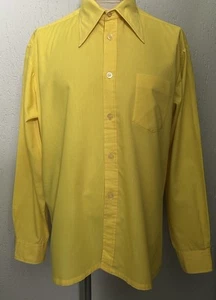 1960s 1970s Yellow Spear Point Collar Shirt Vintage Disco Style 42-44 Large - Picture 1 of 4
