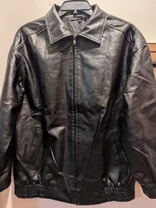 Womens Oversized Large Black Faux Leather Jacket With Pockets Full Zip New - Picture 1 of 11