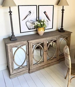 Reclaimed Oak 4 Door Mirrored Sideboard - Picture 1 of 7