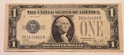 1928 B $1 Silver Certificate 1 Dollar I/B block VERY FINE $1 Woods Mills FR 1602 - Image 1 of 4