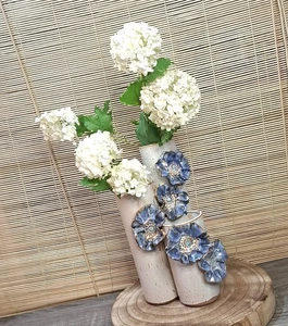 Floral Studio Pottery Vase Large Blue Flowers Tubes Vases Decoration H 26cm - Picture 1 of 17