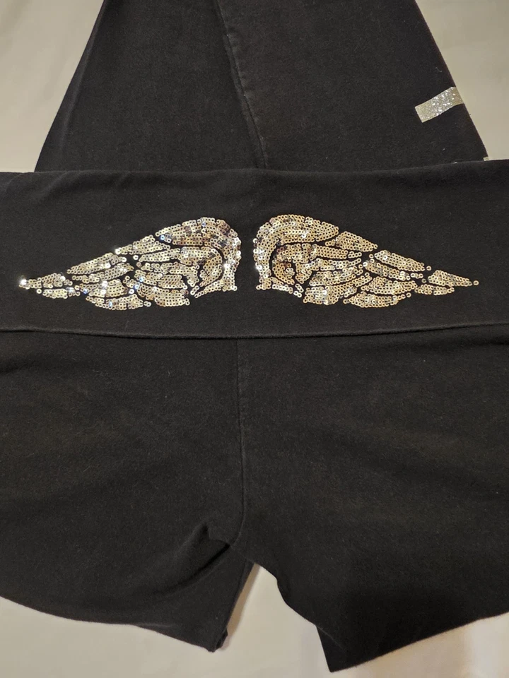 Leggings Victorias Secret Rosa Plegables Bling Alas de Ángel De Colección Usados en Excelente Condición Difíciles Talla LG Foto 1 de 4