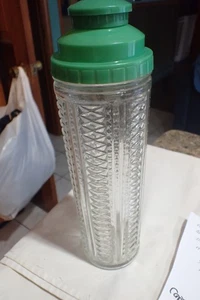 1930s Art Deco Medco Skyscraper Glass Cocktail drink Shaker green recipe top 12" - Picture 1 of 10