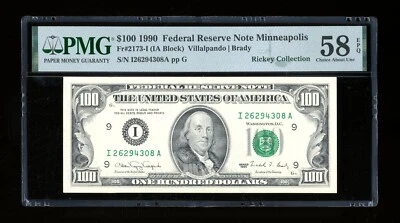 DBR 1990 $100 FRN Minneapolis Fr. 2173-I PMG 58 EPQ Serial I26294308A - Image 1 of 2
