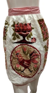 Vintage 50s Apron Pink Rooster Terry Towel MID CENTURY ATOMIC AGE ERA MODERNISM - Picture 1 of 18