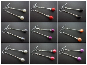 A PAIR OF LONG DANGLY GLASS PEARL BEAD EARRINGS. NEW. - Picture 1 of 10