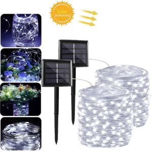 2 Pack 100FT Outdoor Solar String Lights Fairy Copper Strip 300LED Waterproof - Picture 1 of 6