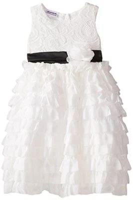 Vestido Blueberi Boulevard para niñas pequeñas blanco de encaje de gasa en capas, blanco, 6 Foto 1 de 4