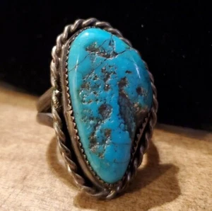 Vintage Turquoise Native American Navajo Heavy Men's Ring Sterling Size 12 - Picture 1 of 5