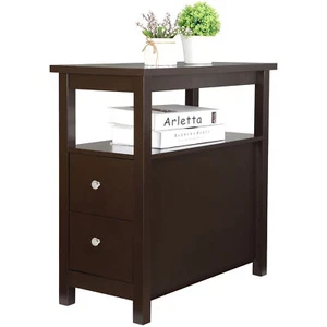 End Table with 2 Drawers Open Shelf Narrow Sofa End Table for Living Room Brown - Picture 1 of 11