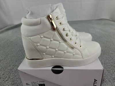 ALDO Ailannah Size 7 White Faux Leather Lace Up/Zip Hi Top Sneakers Women’s  - Image 1 of 4