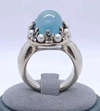 Ann King Sterling Silver Blue Stone & Pearl Ring Size-7