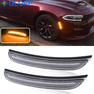 2Pcs Clear Lens Amber LED Side Marker Lights Front For 2015-2020 Dodge Charger - Picture 1 of 9