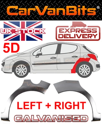 FOR PEUGEOT 207 6-13 5 DOOR REAR WHEEL ARCH REPAIR BODY RUST OUTER PANEL SILL X2 - Image 1 of 4