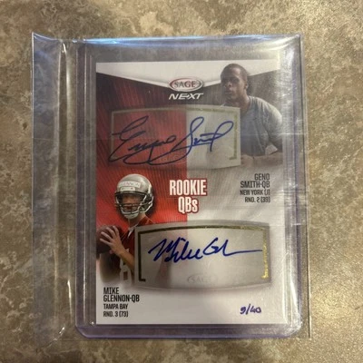 GENO SMITH MIKE GLENNON 2013 SAGE NEXT DUAL QBS AUTO ROOKIE CARD #3/40 Raiders - Image 1 of 2