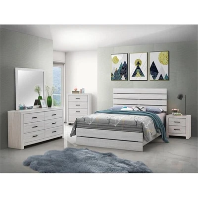 Juego de dormitorio Coaster Brantford de 5 piezas con panel queen de madera en blanco costero Foto 1 de 4