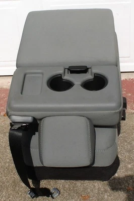 2013 Ford F250 F350 Center Console Jump Seat Storage Armrest Belt Gray Cloth OEM - Image 1 of 4