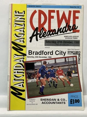 Crewe Alexandra v Bradford City Football Programme 1990/91 Season Issue 10 - Image 1 of 4