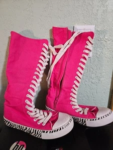 Junior Kinder kniehoher rosa und weiß bedruckter Schnürschuh Mädchen Größe 6 - Bild 1 von 5