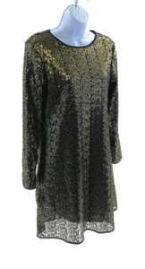NY Collection Womens Dress Long Sleeve Round Neck Color Black and Gold Lined - Picture 1 of 7