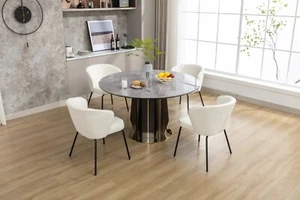 042-Set of 2 Boucle Fabric Dining Chairs With Black Metal Legs,Ivory - Picture 1 of 12