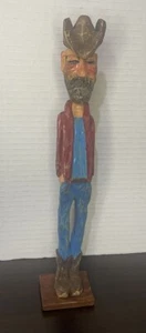 Handcarved Wooden Figurine Rugged Cowboy Western Colorful 12.5” Signed - Picture 1 of 10