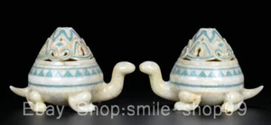 6.8"Old China Natural Hetian Jade Dragon Turtle Beast Incense Burner Censer Pair - Picture 1 of 9